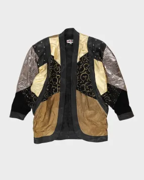 00s Black And Gold Leather Open Jacket - M / L