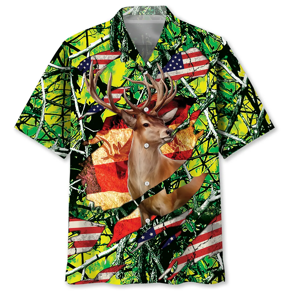 3D All Over Print Hunting USA Hawaiian Shirt, Shirt for Hunter , Flag Hawaiian Shirt