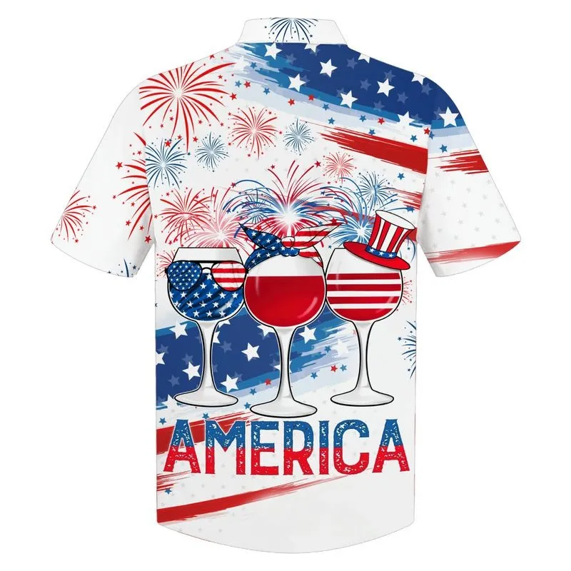 3D All Over Print Usa Hawaiian Shirt Glass Drinking Cheer Up Independence Day, America 4Th Of Jul Hawaiian Shirt