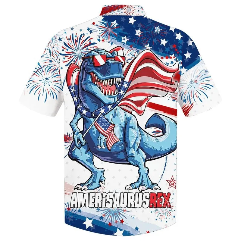 3D All Over Printed 4Th Of July Hawaiian Shirt, Amerisaurusrex Hawaii Beach Shirt, Saurus Usa Hawaiian Shirt