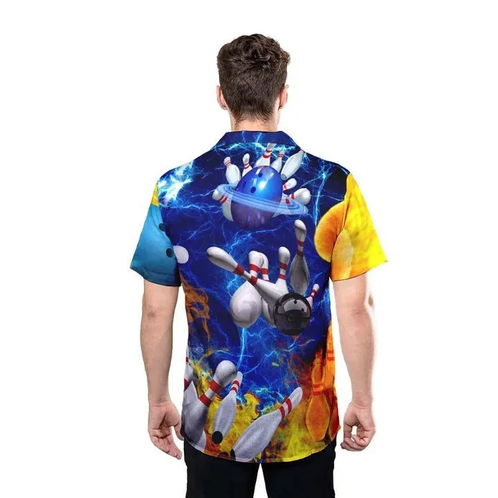 3D All Over Printed Fire Bowling Hawaiian Shirt, Love Bowling Hawaii Aloha Beach Shirts