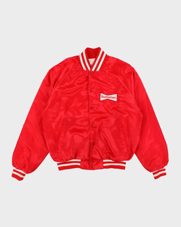 80s Vintage Men's Red Budweiser Satin Bomber Jacket - M