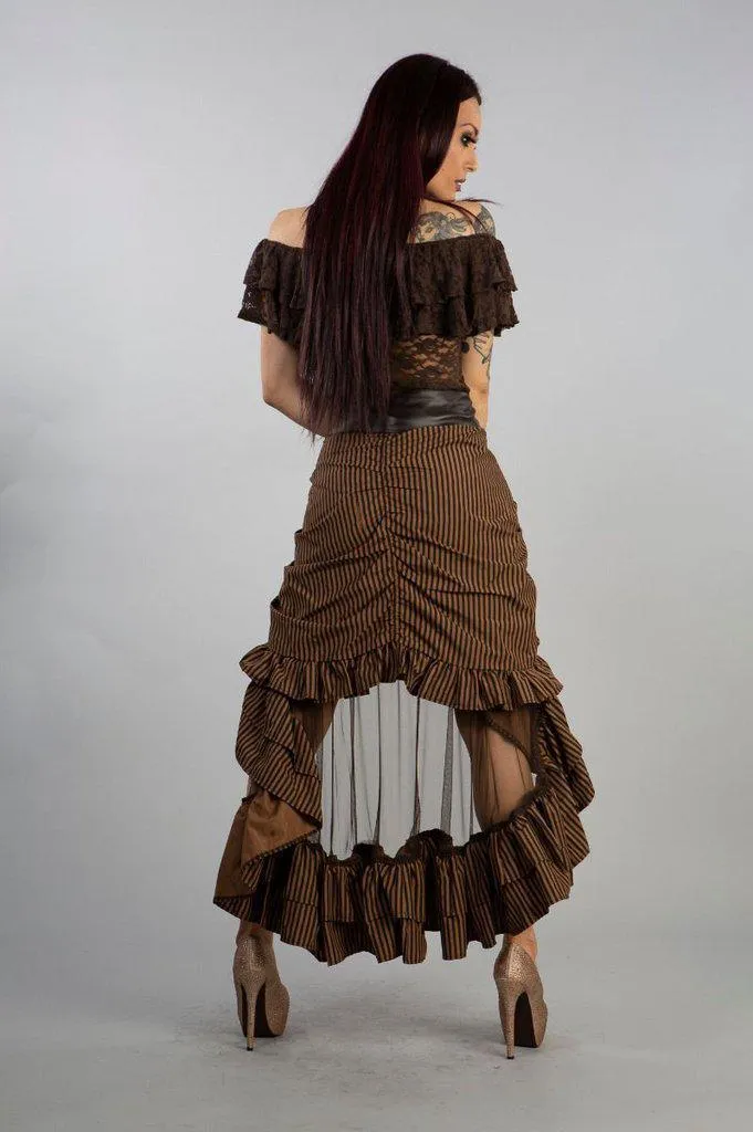 Annabelle Skirt In Brown Stripe Cotton And Coffee Matt