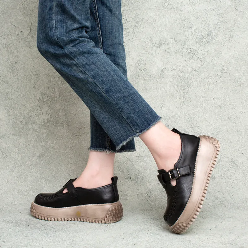 Autumn Retro Leather Buckled Platform Casual Shoes