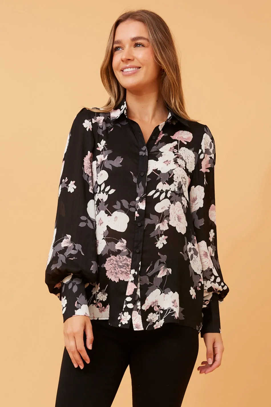 BELLE BALLOON SLEEVE FLORAL SHIRT