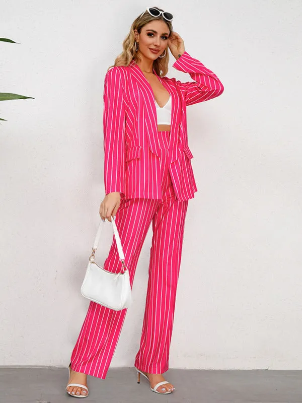 Blazer, straight wide-leg trousers two-piece suit