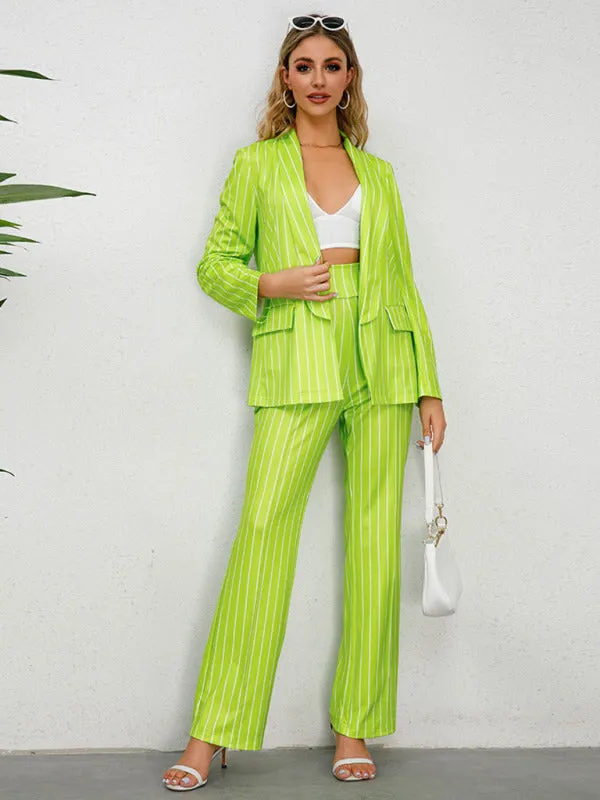 Blazer, straight wide-leg trousers two-piece suit