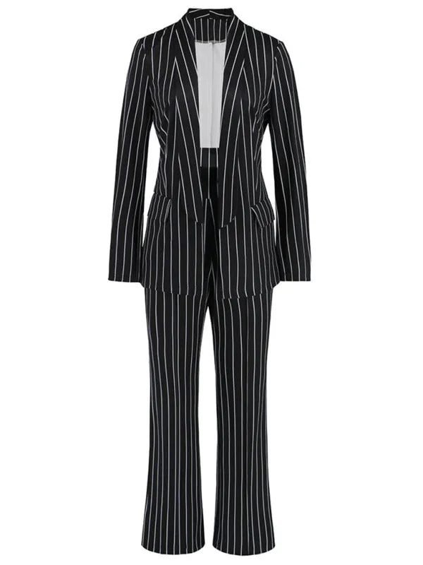 Blazer, straight wide-leg trousers two-piece suit