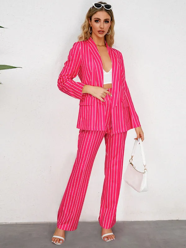 Blazer, straight wide-leg trousers two-piece suit