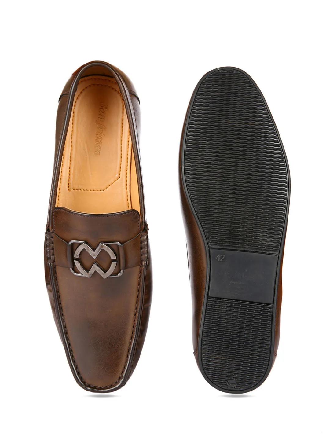 Bracket Buckled Brown Loafers