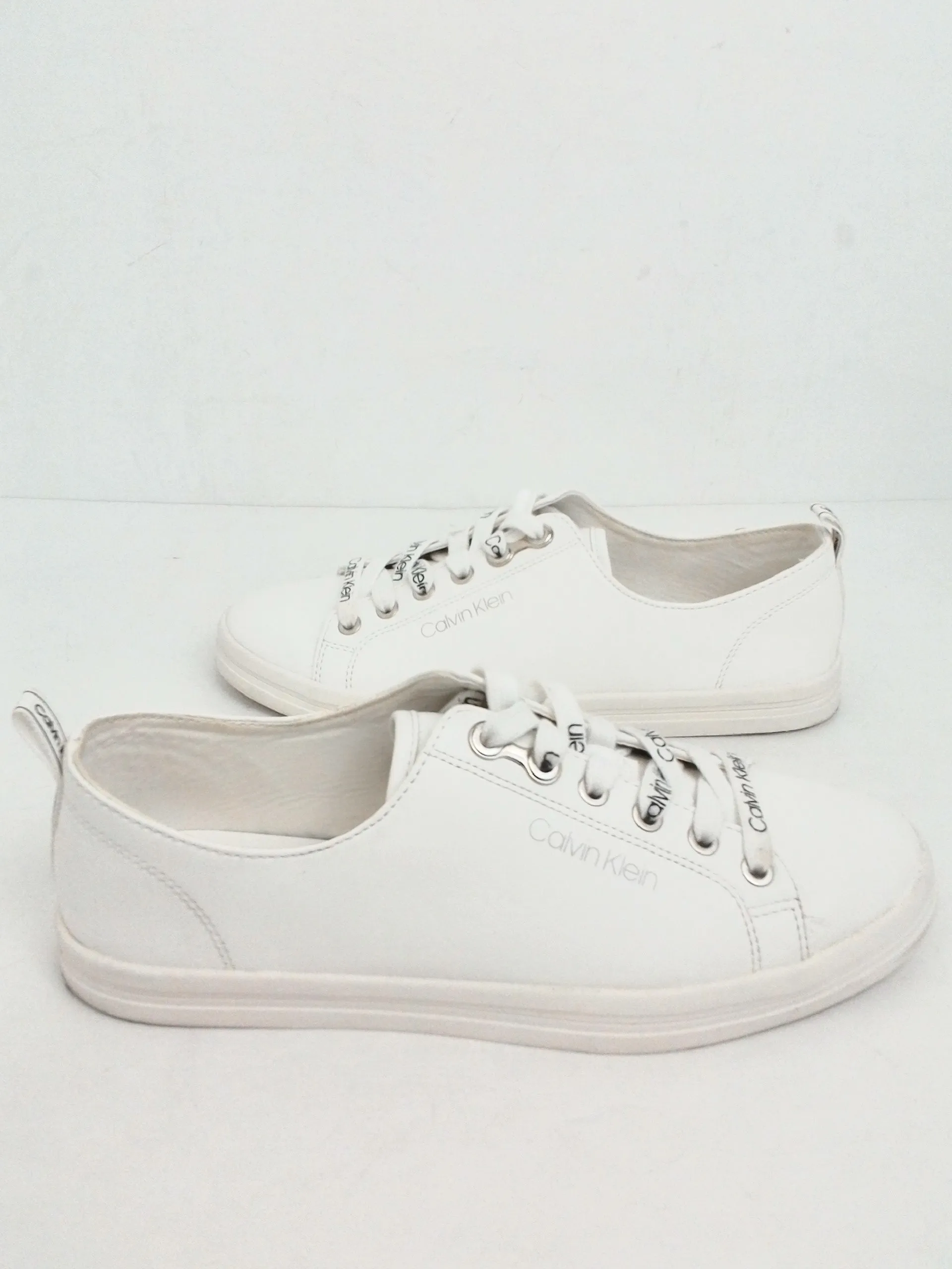 Calvin Klein Women's White Leather Sneakers Size 9.5