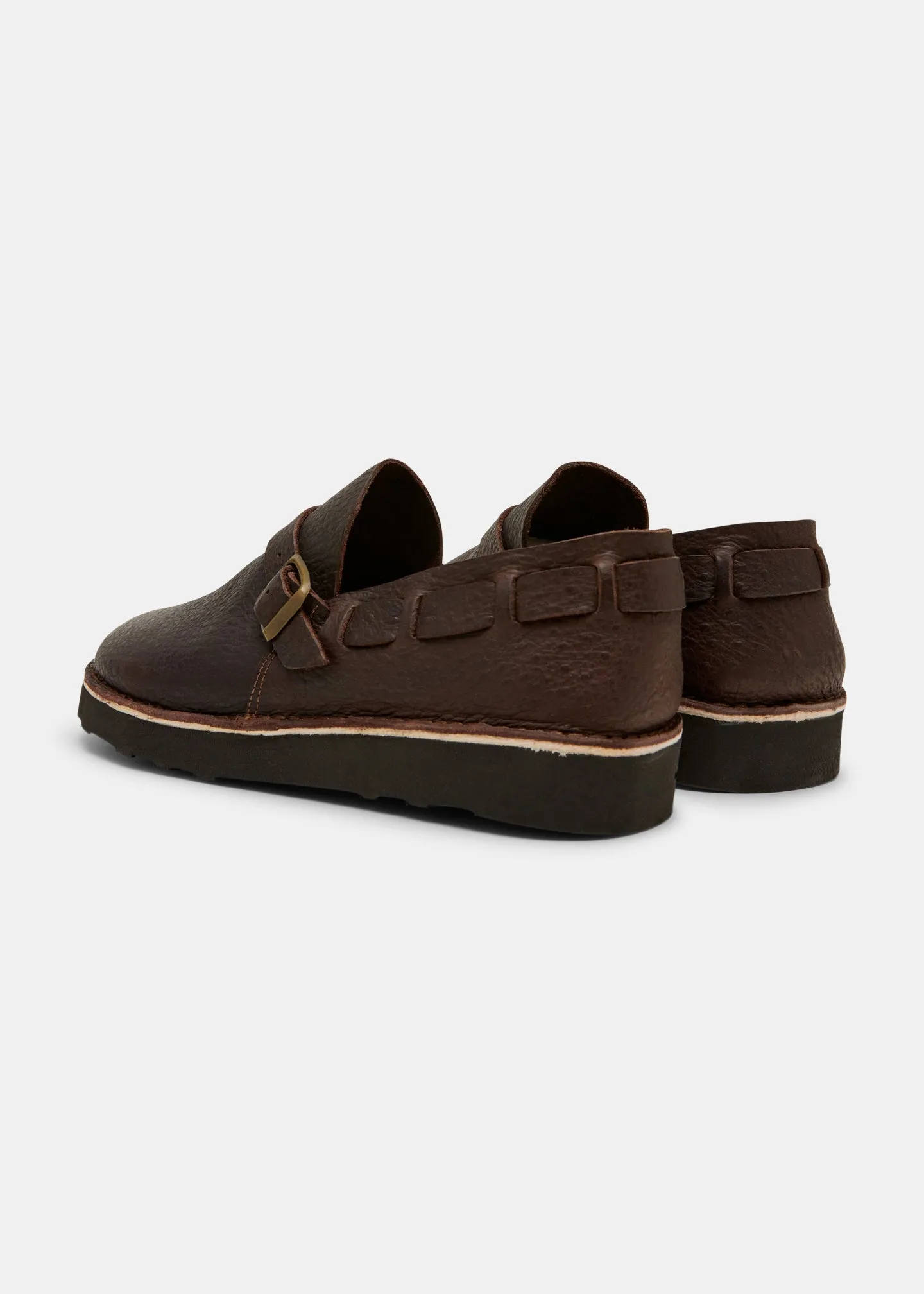 Corso II Ostrich Leather Buckle Monk Shoe On EVA - Dark Brown