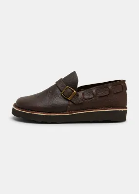 Corso II Ostrich Leather Buckle Monk Shoe On EVA - Dark Brown