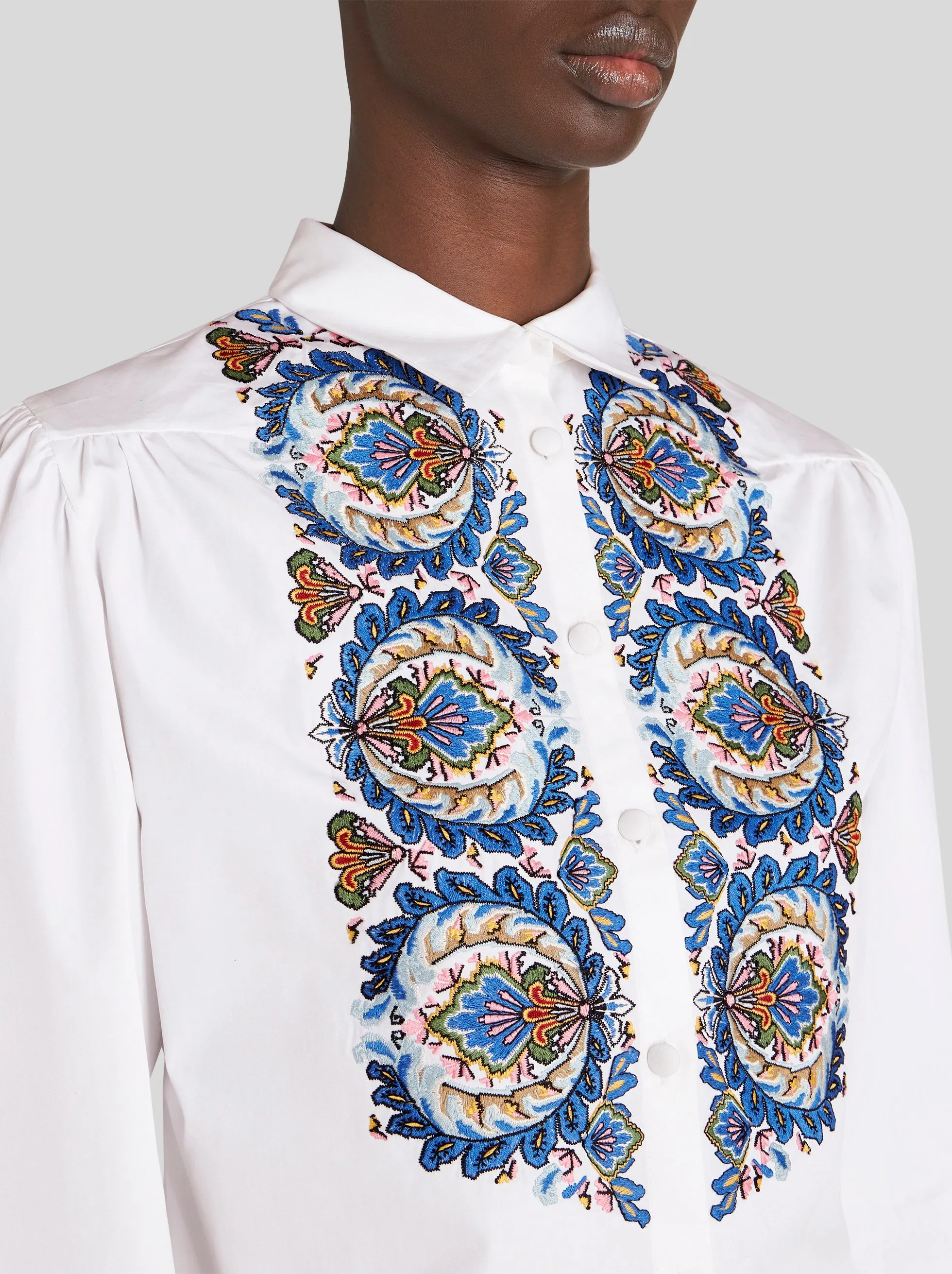 Cotton Poplin Paisley Embroidered Blouse