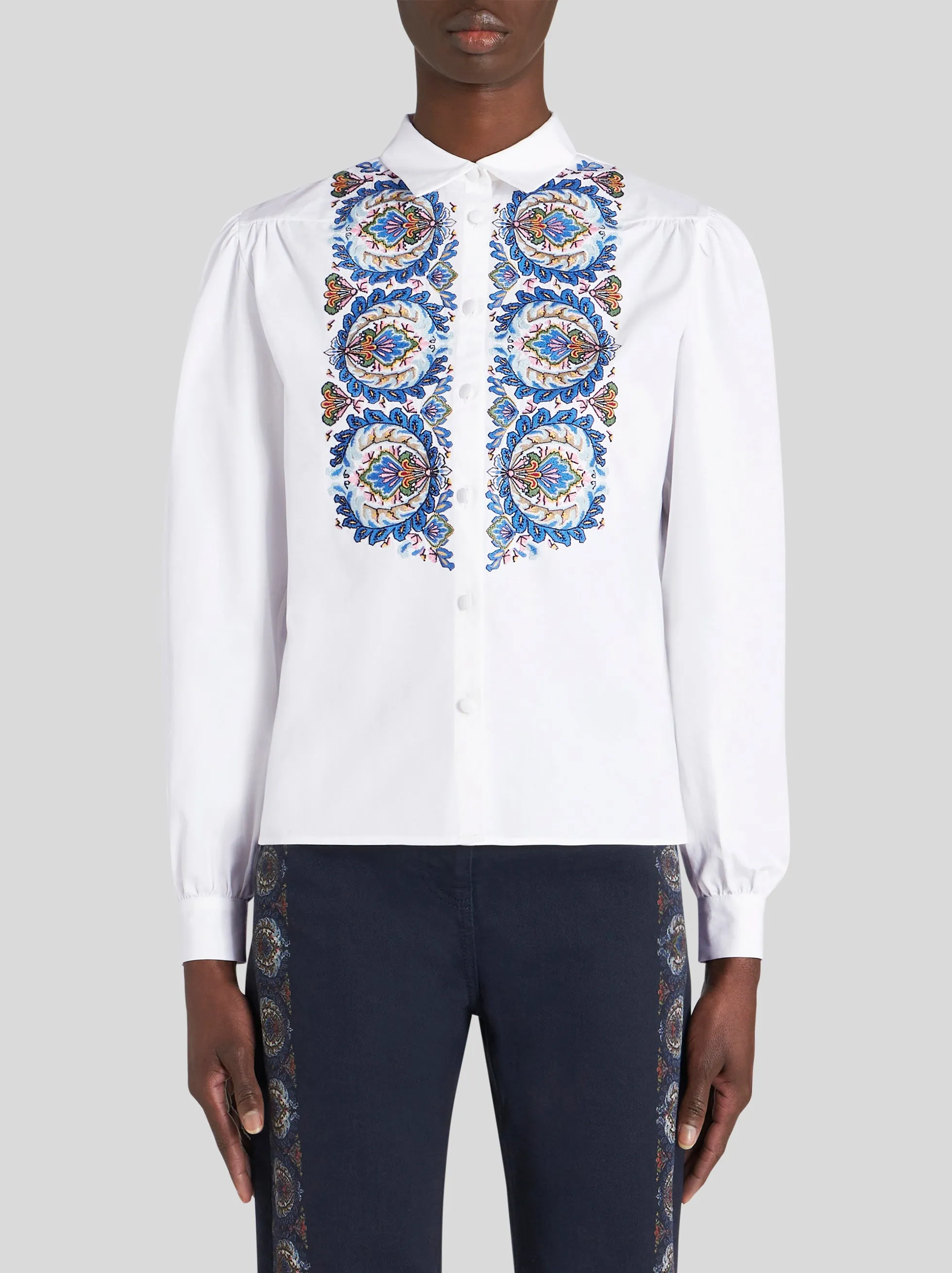 Cotton Poplin Paisley Embroidered Blouse