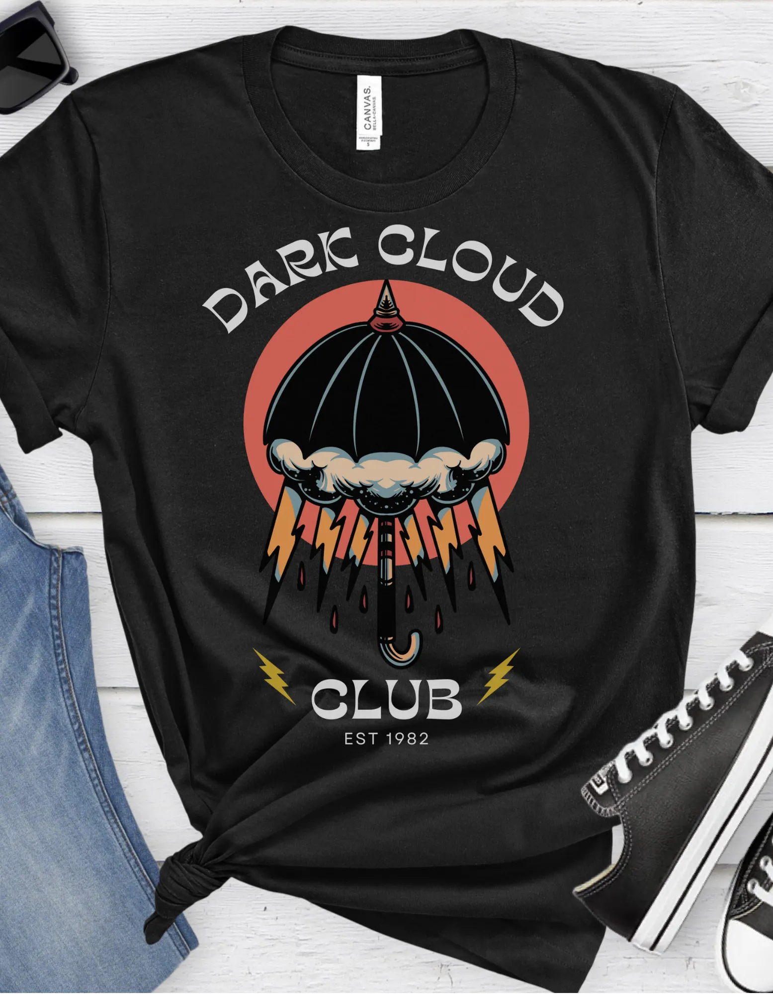 Dark Cloud Club Tattoo T-shirt / Dark Cloud Lightning Eye Unisex Vintage Traditional Tattoo Tee Shirt / Punk Rock Clothing Tshirt