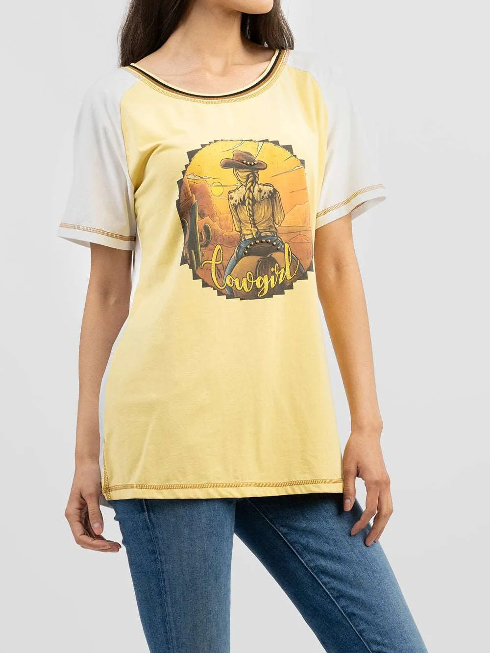 Delila Women Cowgirl Graphic Round Neck Short Sleeve Tee