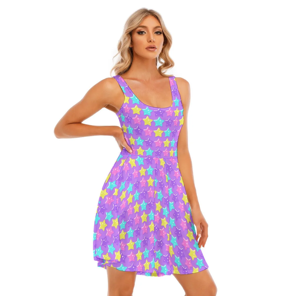 Electric Star Wave Purple Skater Dress With Pockets