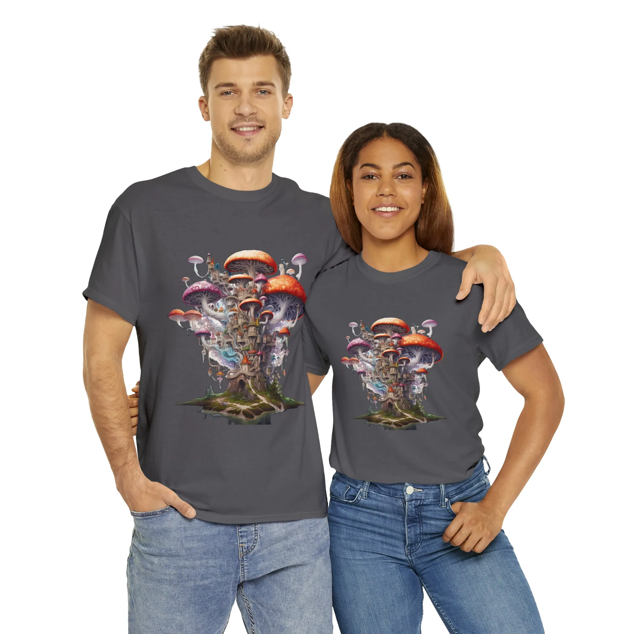 Enchanting Mushroom City Island - Heavy Cotton Tee Shirt