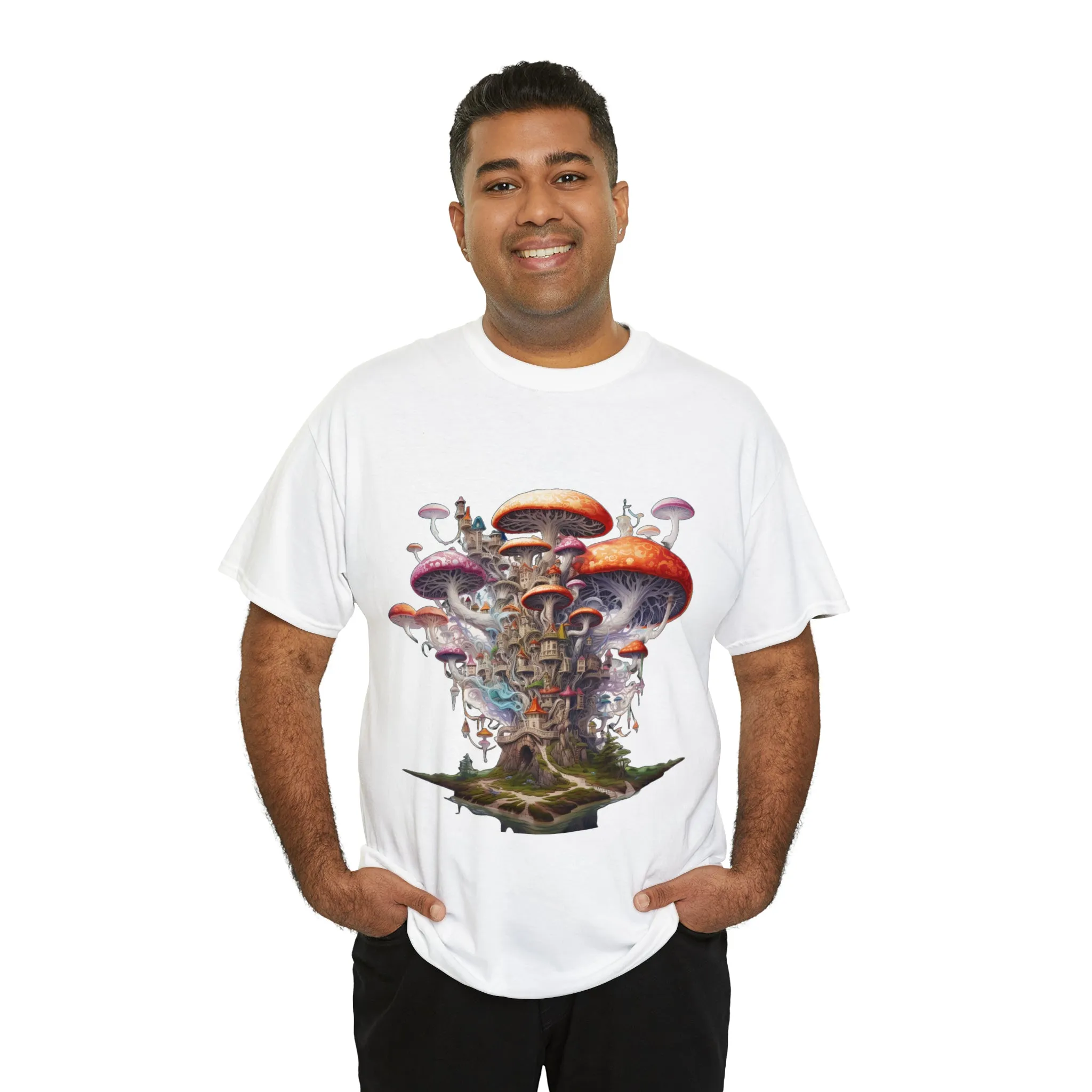 Enchanting Mushroom City Island - Heavy Cotton Tee Shirt