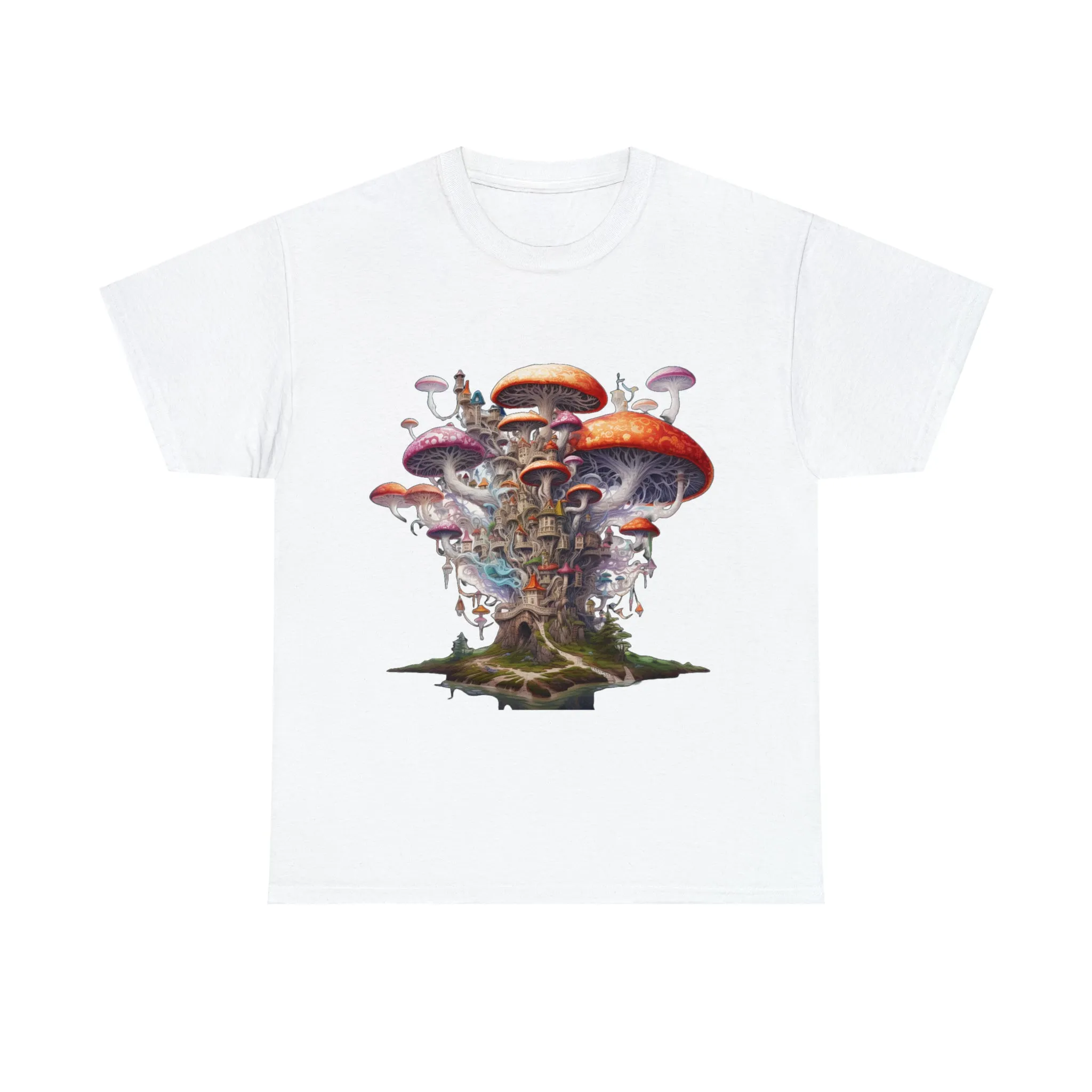 Enchanting Mushroom City Island - Heavy Cotton Tee Shirt