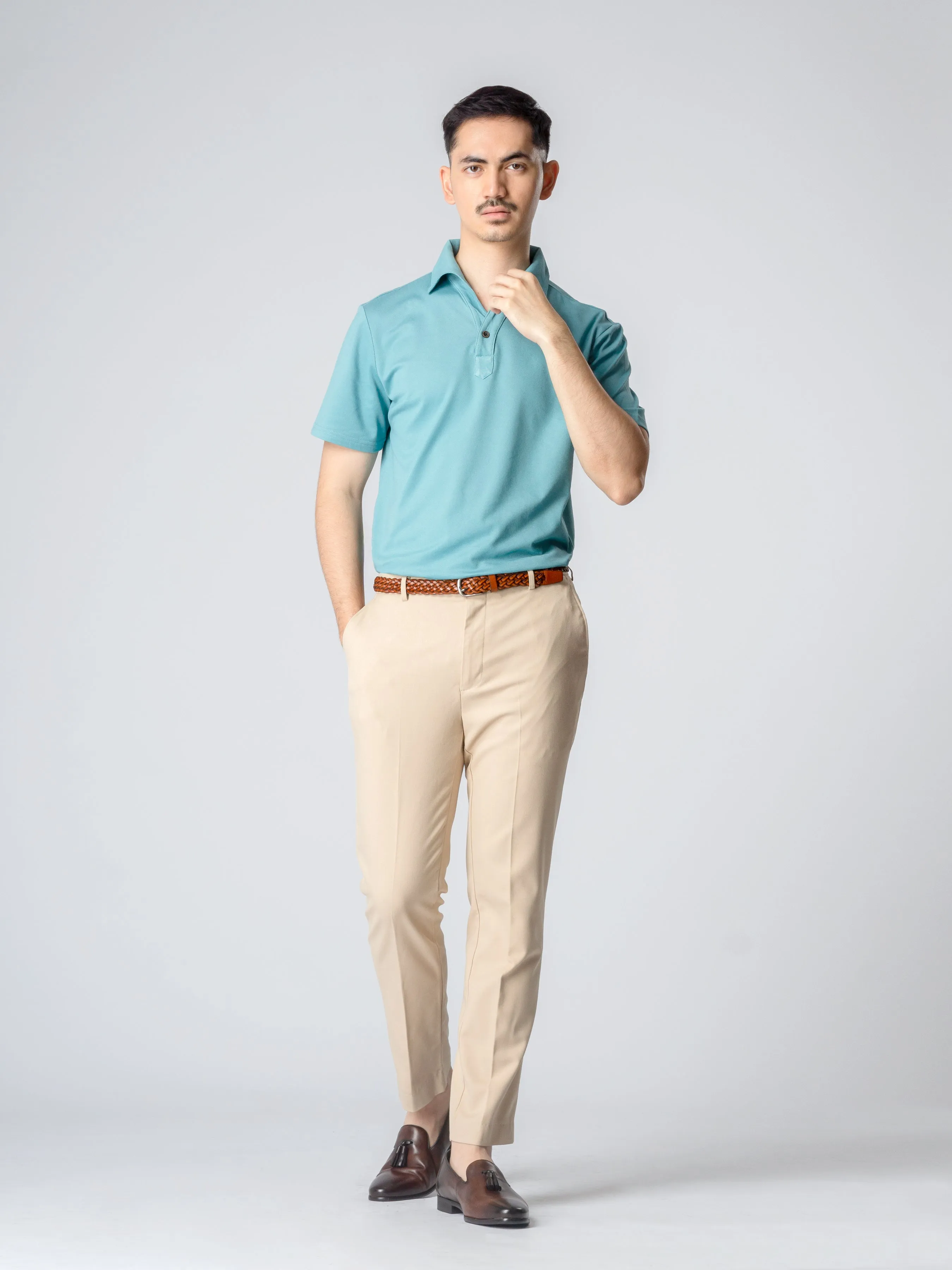 Ezio Polo Shirt - Turquoise One-Piece Collar