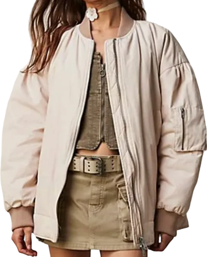 Free People Cream Ivory Becca Bomber Jacket UK M