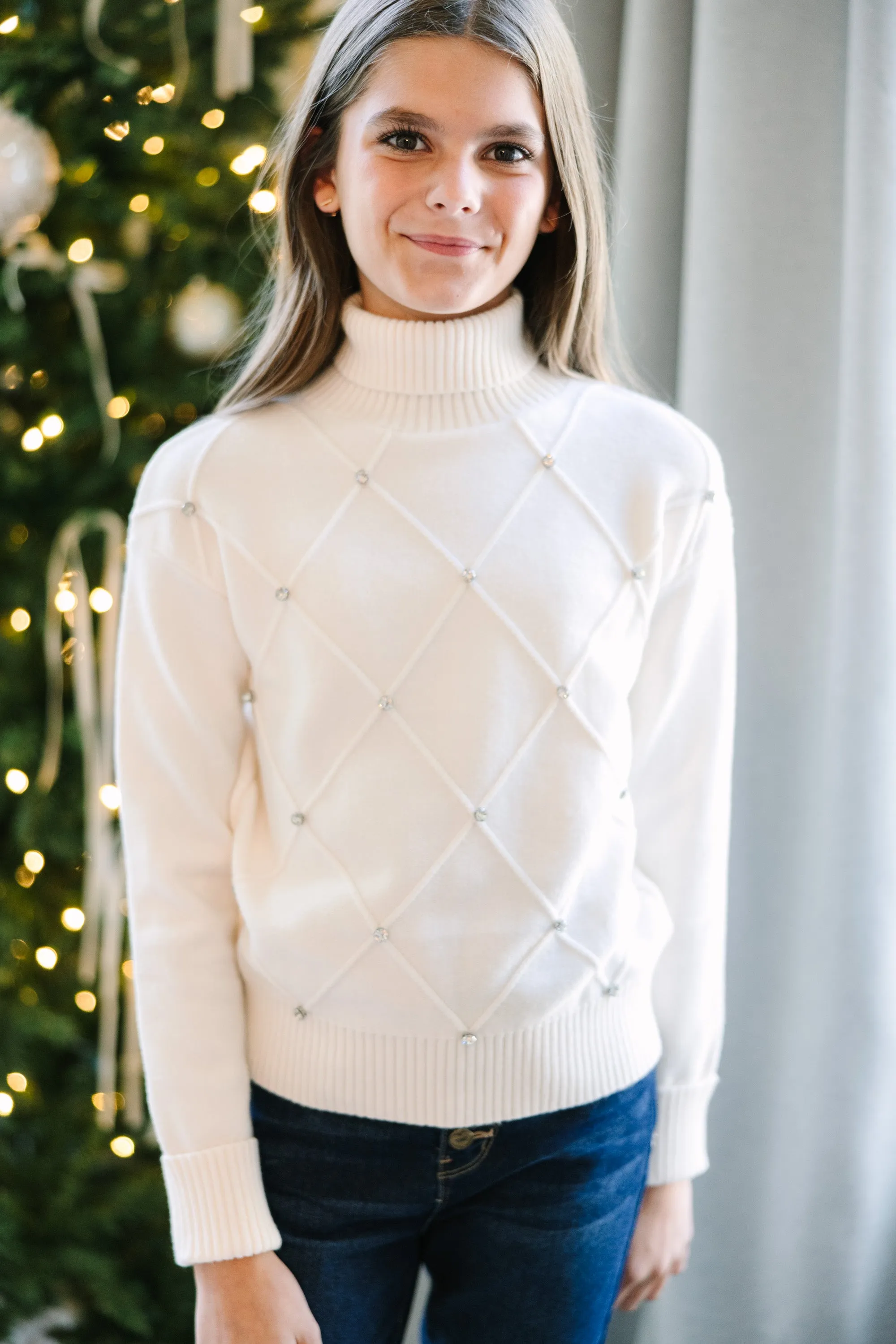 Girls: Who You Are Cream White Embellished Sweater