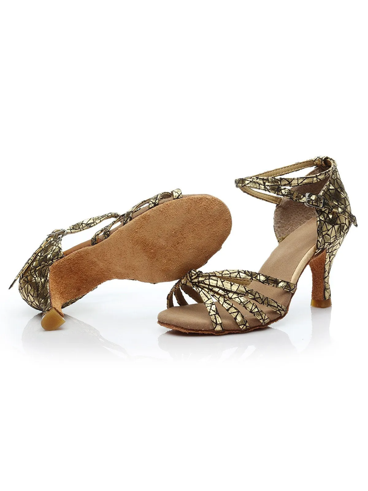 Gold 1920s Low Mid Heel Satin Party Shoes