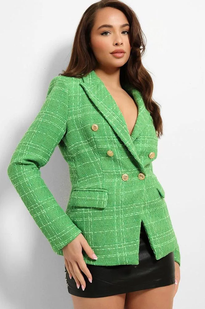 Gold Military Buttons Boucle Double Breasted Blazer