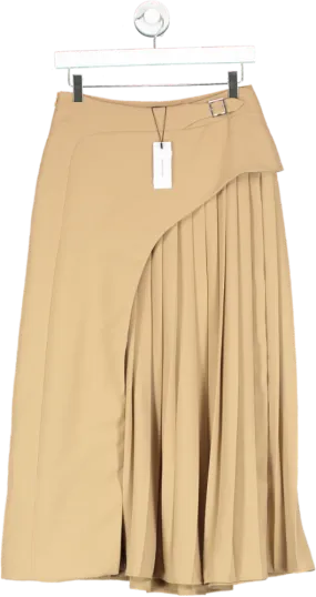 Karen Millen Beige Buckle Detail Pleated Midi Skirt UK 6