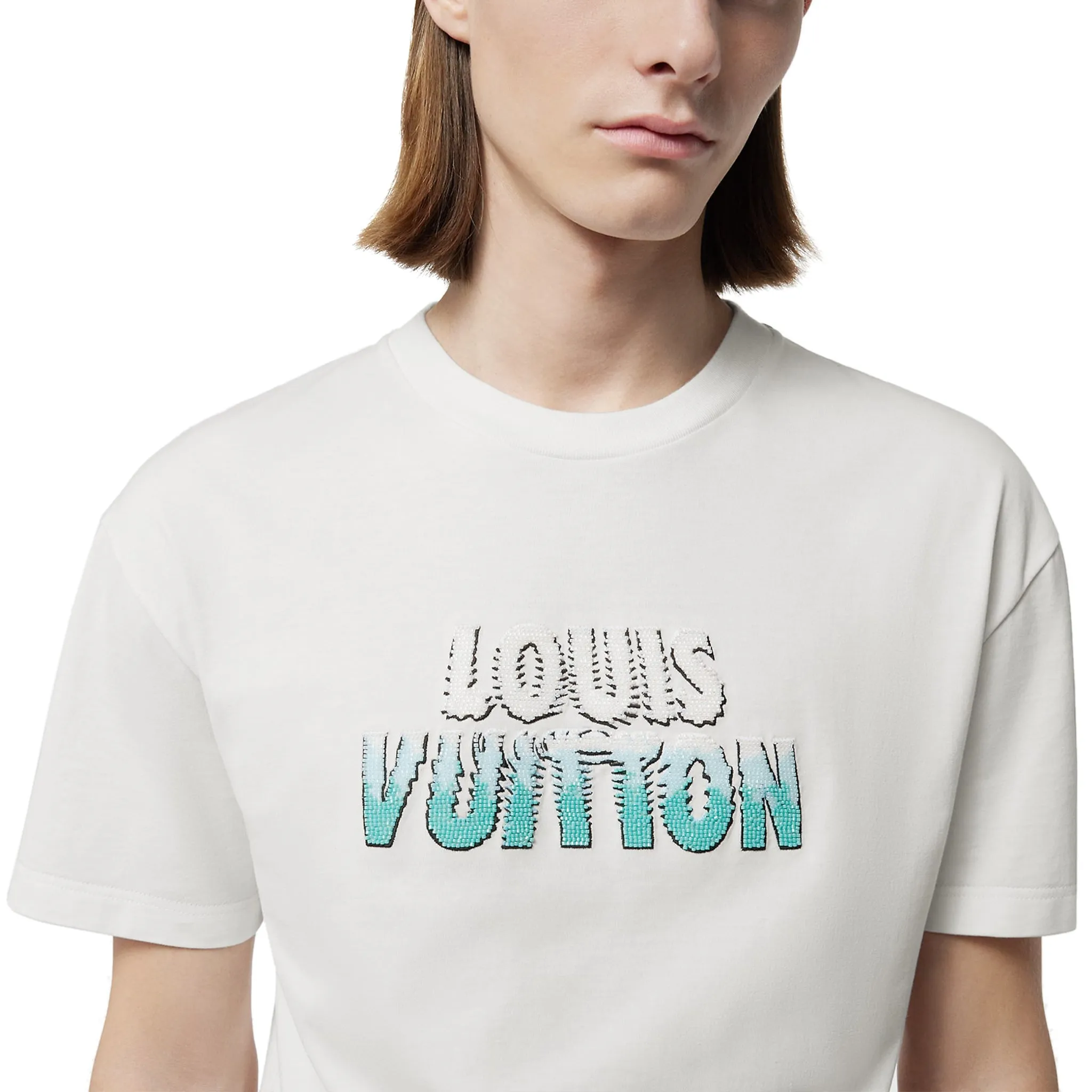 **Louis Vuitton Embroidered Splash Beads Cotton T-Shirt in Milk White - Premium Quality, Stylish Design**