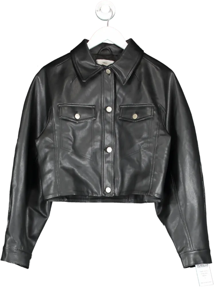 MANGO Black Pu Cropped Jacket UK S