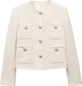 BNWT Mango Cream Pocket Tweed Jacket - Size UK S - Chic and Stylish Outerwear