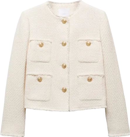 BNWT Mango Cream Pocket Tweed Jacket - Size UK S - Chic and Stylish Outerwear