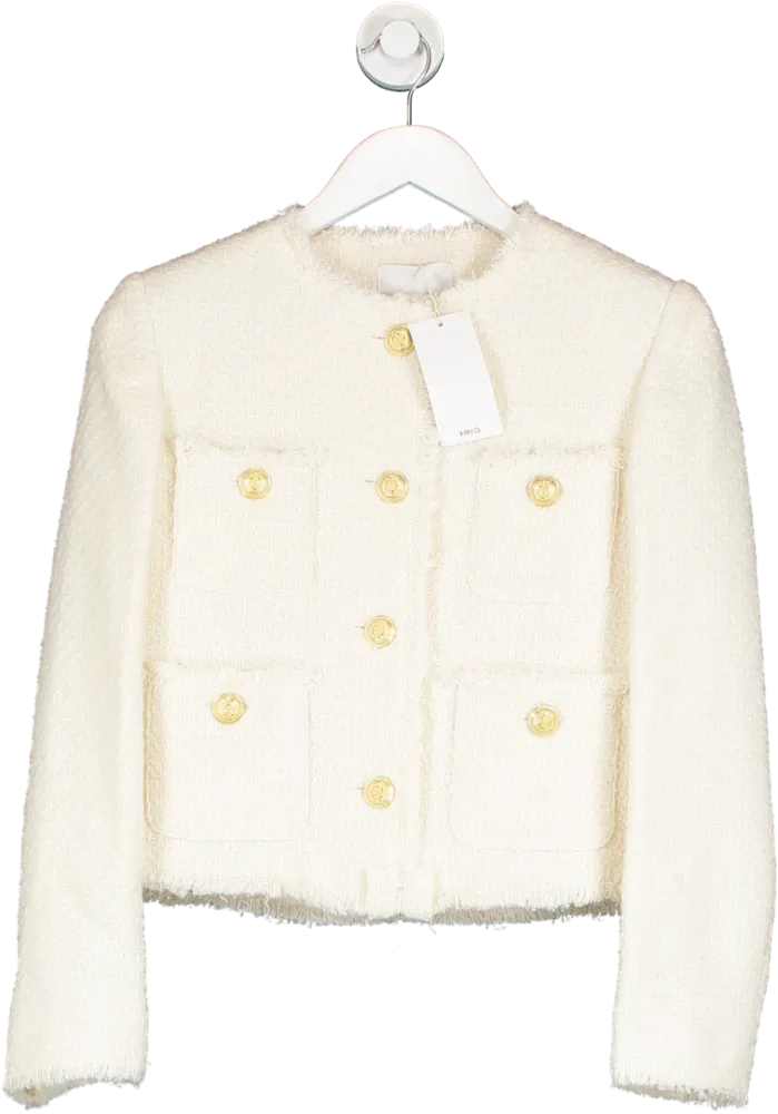 BNWT Mango Cream Pocket Tweed Jacket - Size UK S - Chic and Stylish Outerwear