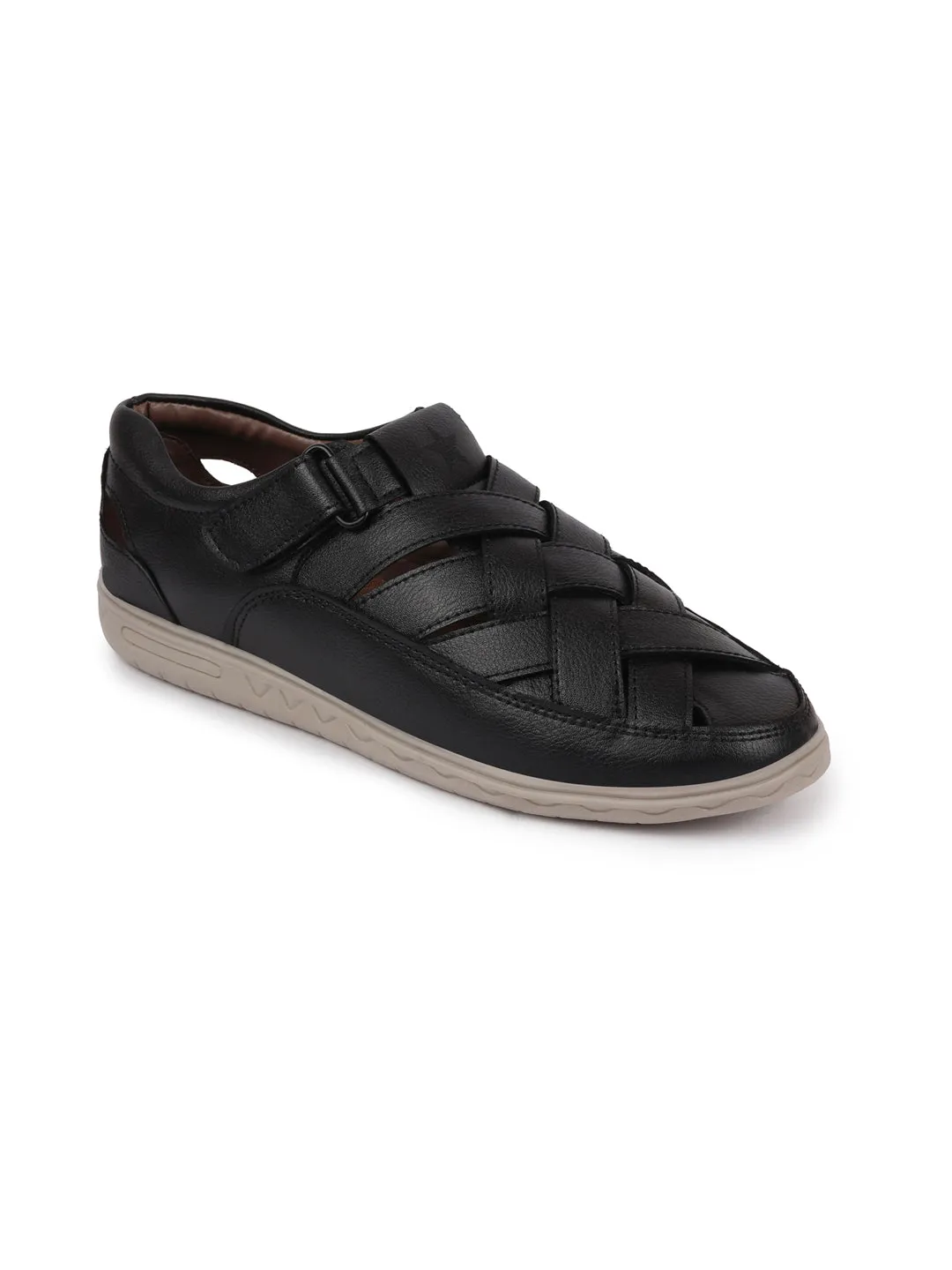 Men Black Criss Cross Strap Shoe Style Sandals