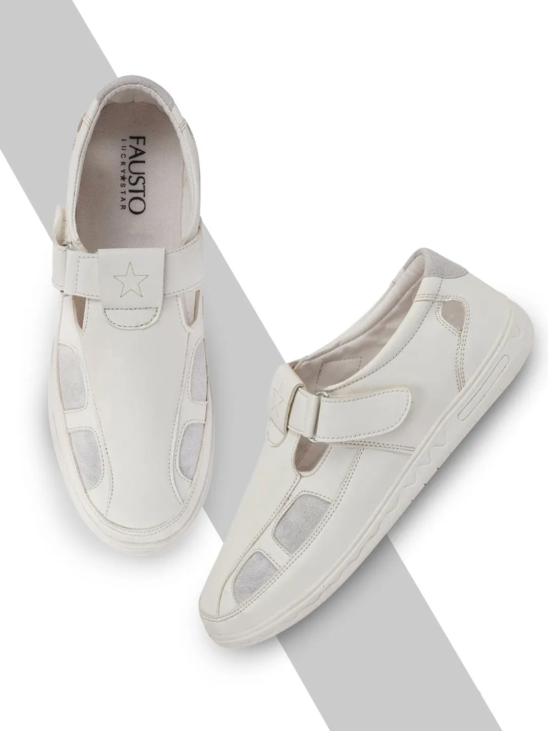 Men White Front Open Shoe Style Sandals