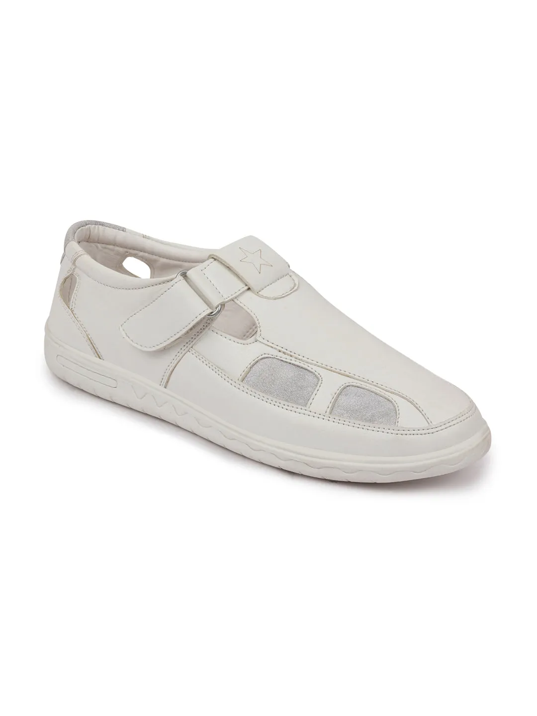 Men White Front Open Shoe Style Sandals