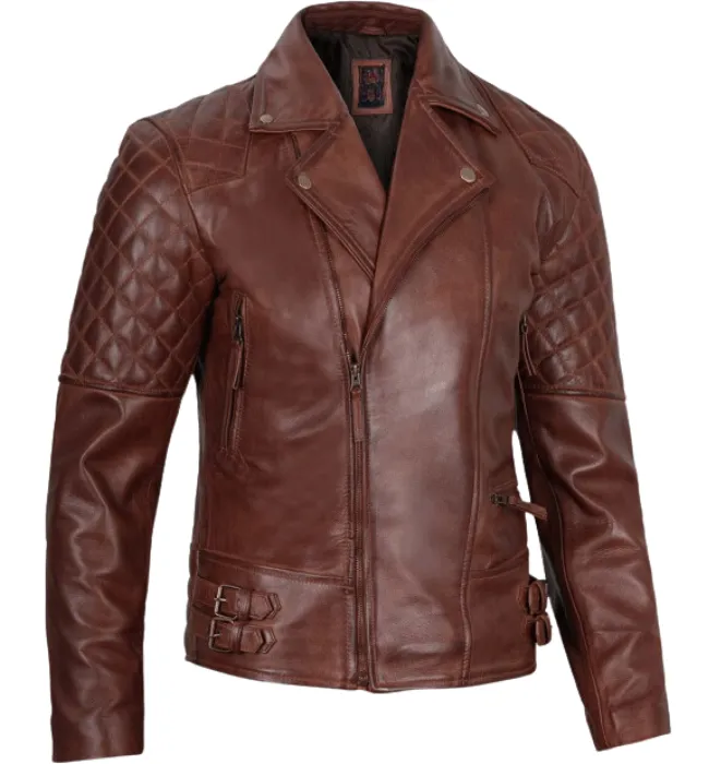 Men’s Classic Diamond Biker Vintage Genuine Leather Jacket