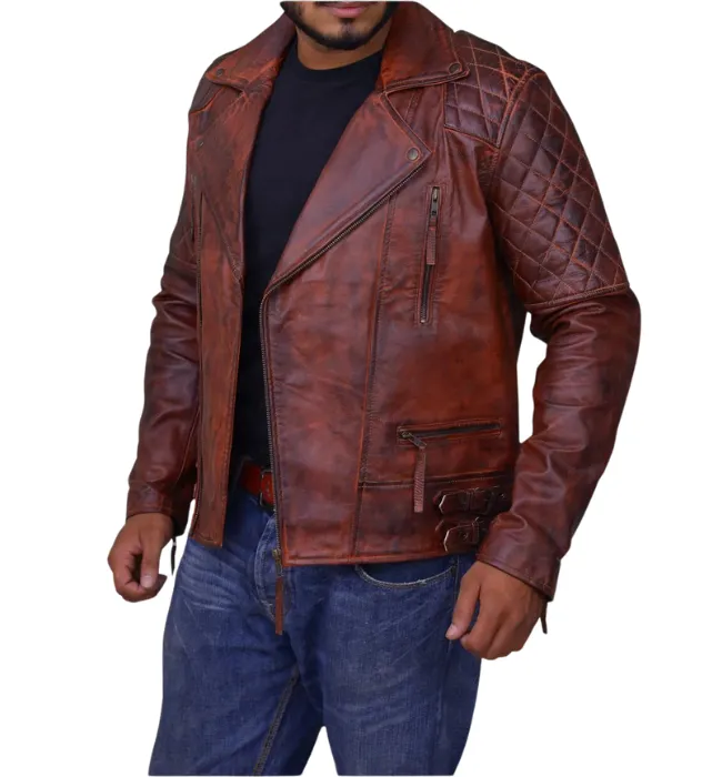 Men’s Classic Diamond Biker Vintage Genuine Leather Jacket