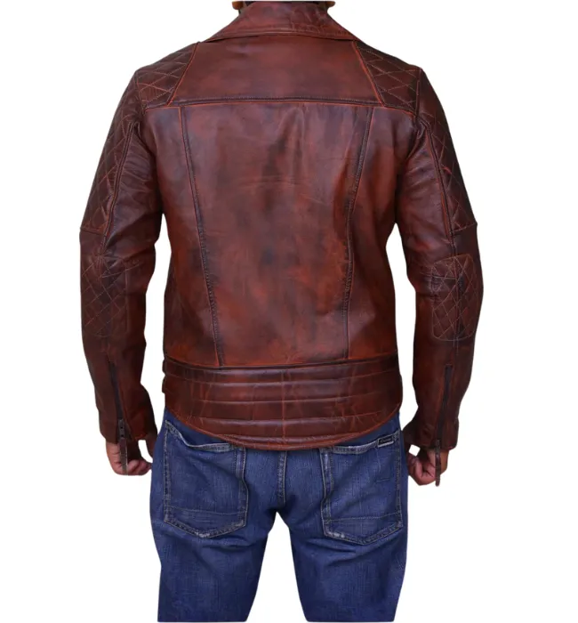 Men’s Classic Diamond Biker Vintage Genuine Leather Jacket