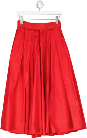 Monsoon Red Tully Pleated Midi Skirt UK 8