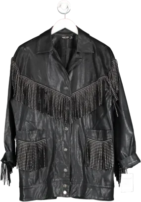 Nasty Gal Black Embellished Fringe Trim Jacket UK 8