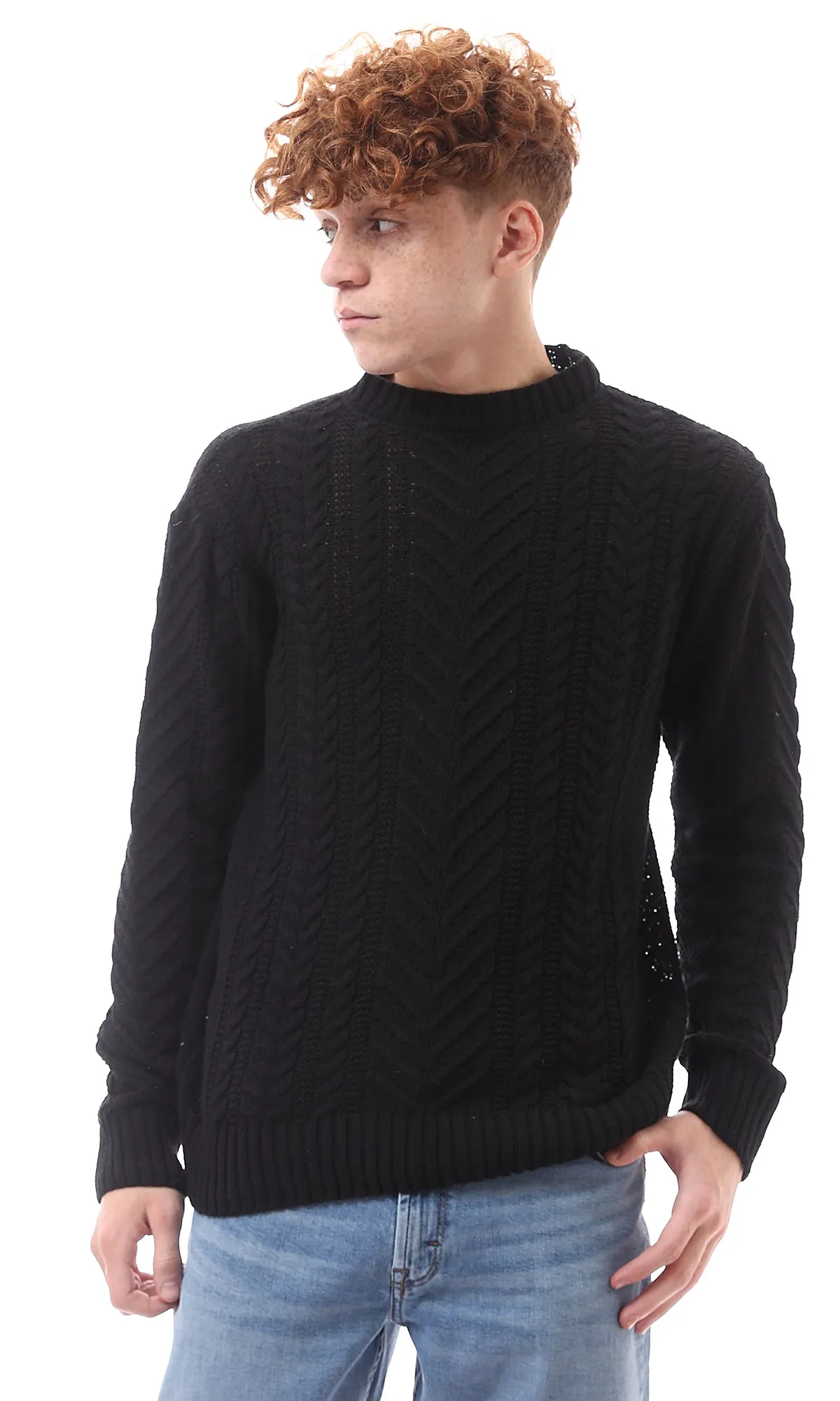 O171306 Ribbed Mock Neck Slip On Black Pullover