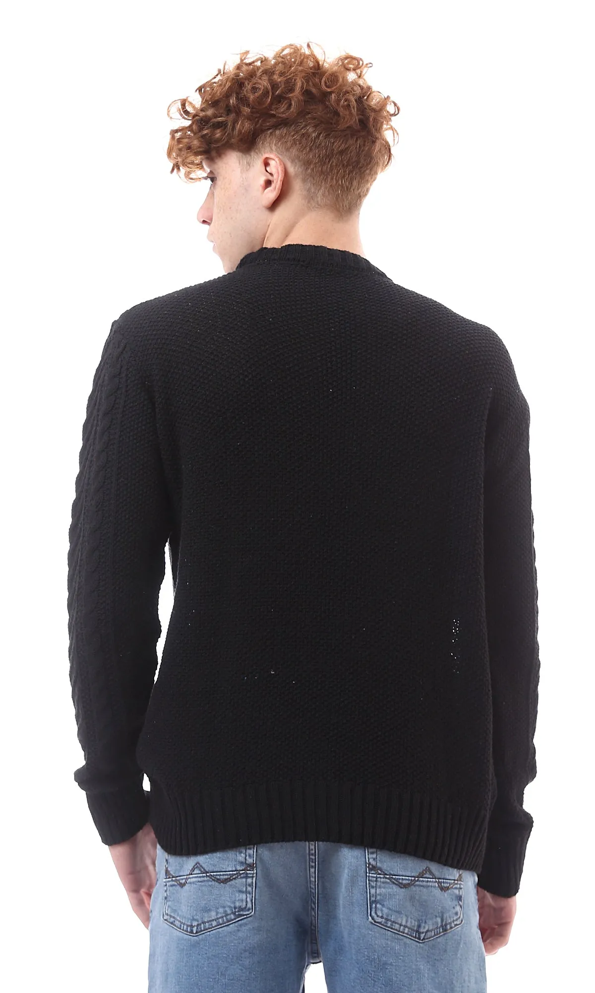 O171306 Ribbed Mock Neck Slip On Black Pullover