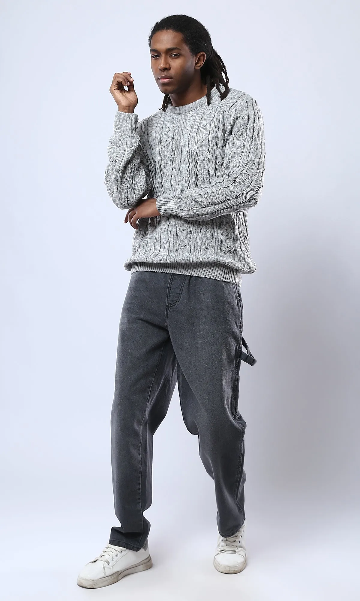 O175714 Light Grey Long Sleeves Slip On Knitted Pullover