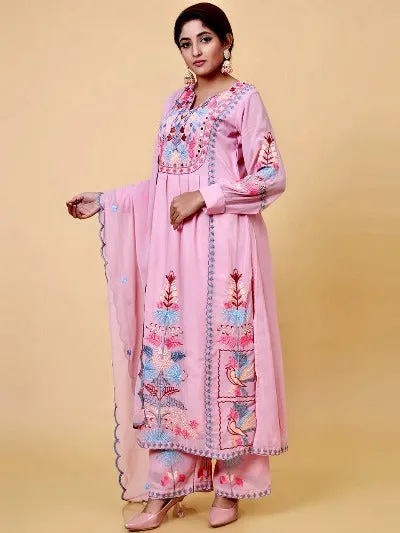 Pink Georgette  Thread And Mirror Work Salwar Suit UK Next Day