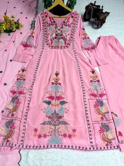 Pink Georgette  Thread And Mirror Work Salwar Suit UK Next Day