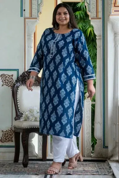 Plus size Indigo Cotton Readymade Kurti